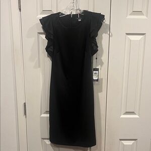 NWT- ElegantTommy Hilfiger Black Midi Dress with Ruffle Sleeves